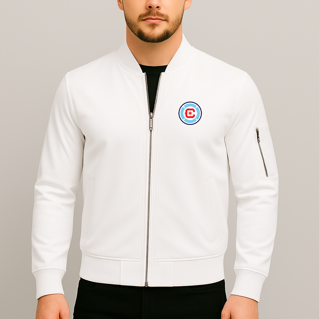 Men's Chicago Fire Soccer Lightweight Bomber Jacket - White