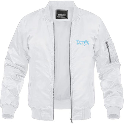 Men's People Magazine Logo Lightweight Bomber Jacket Windbreaker Softshell Varsity Jacket Coat