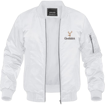 Men's Glenfiddich Logo Lightweight Bomber Jacket Windbreaker Softshell Varsity Jacket Coat