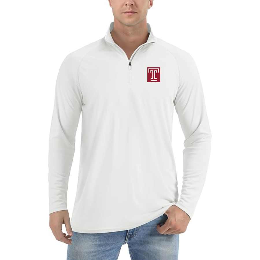 Men's Temple Owls Lightweight Quarter-Zip Athletic Shirt Long Sleeve Performance - White
