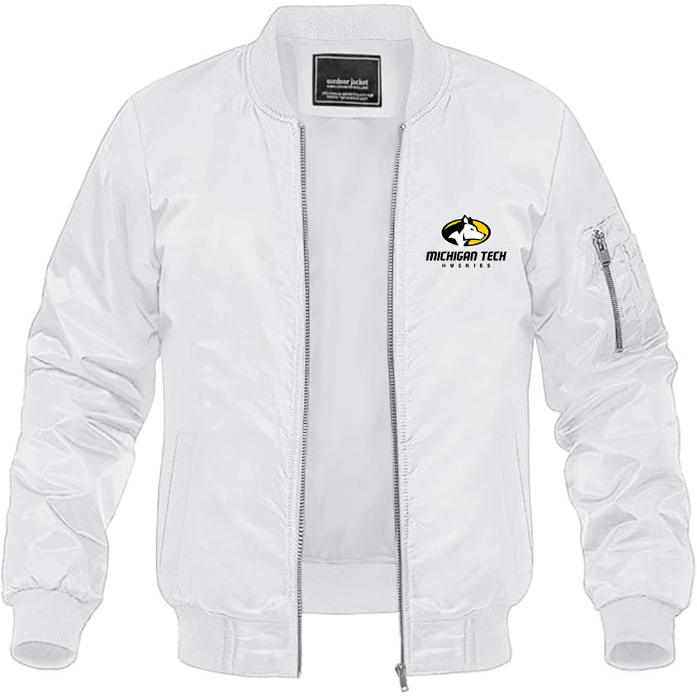 Men's Michigan Tech Huskies Logo Lightweight Bomber Jacket Windbreaker Softshell Varsity Jacket Coat