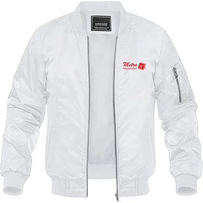 Men's Metro Supermarket Logo Lightweight Bomber Jacket Windbreaker Softshell Varsity Jacket Coat