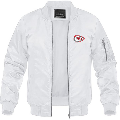 Men's KC Chiefs Logo Lightweight Bomber Jacket Windbreaker Softshell Varsity Jacket Coat