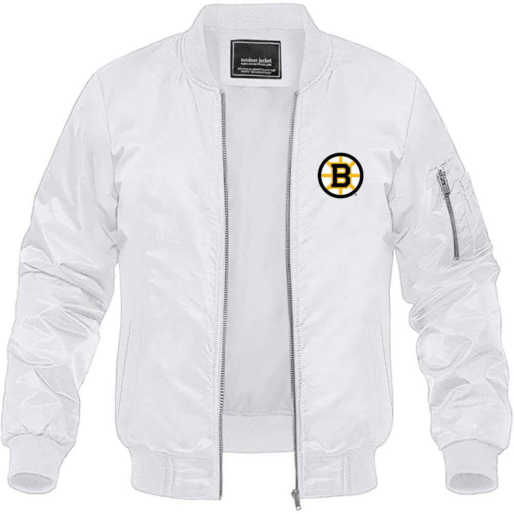 Men's Boston Bruins Logo Lightweight Bomber Jacket Windbreaker Softshell Varsity Jacket Coat