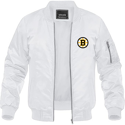Men's Boston Bruins Logo Lightweight Bomber Jacket Windbreaker Softshell Varsity Jacket Coat