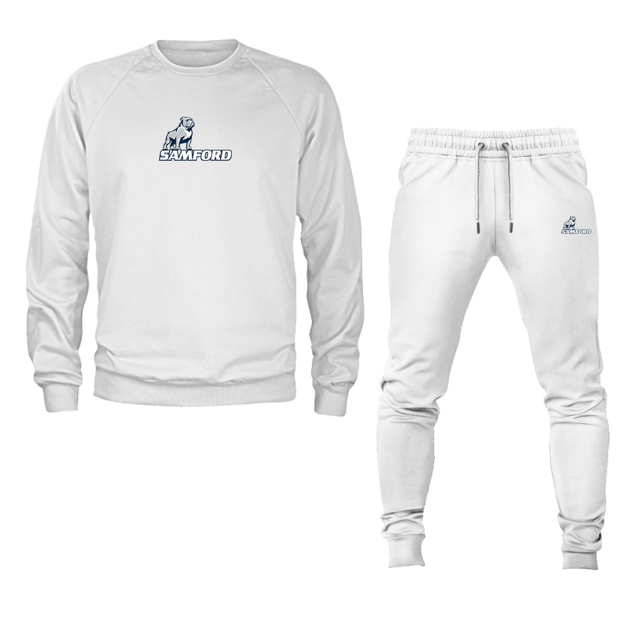 Men's Samford Bulldogs Logo Crewneck Sweatshirt Joggers Suit