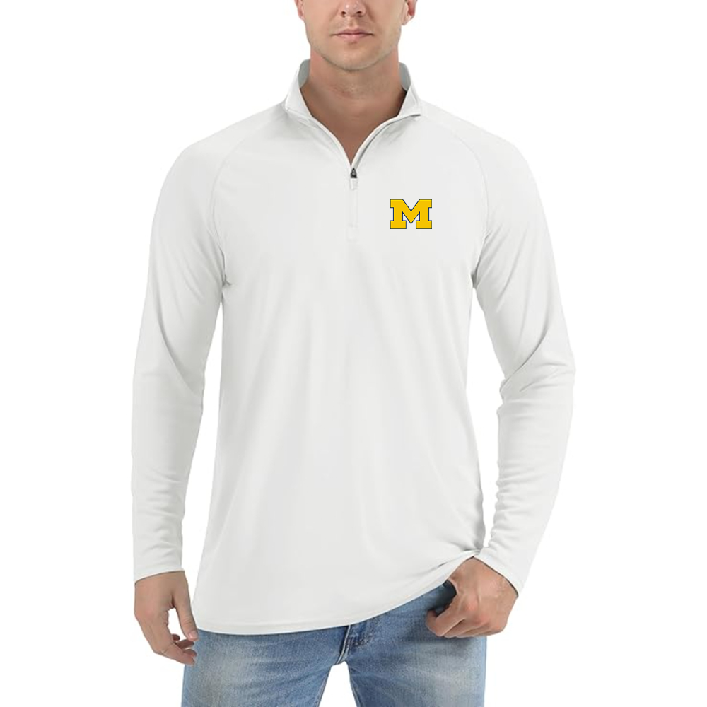 Men's Michigan Wolverines Logo Lightweight Quarter-Zip Athletic Shirt Long Sleeve Performance Wear