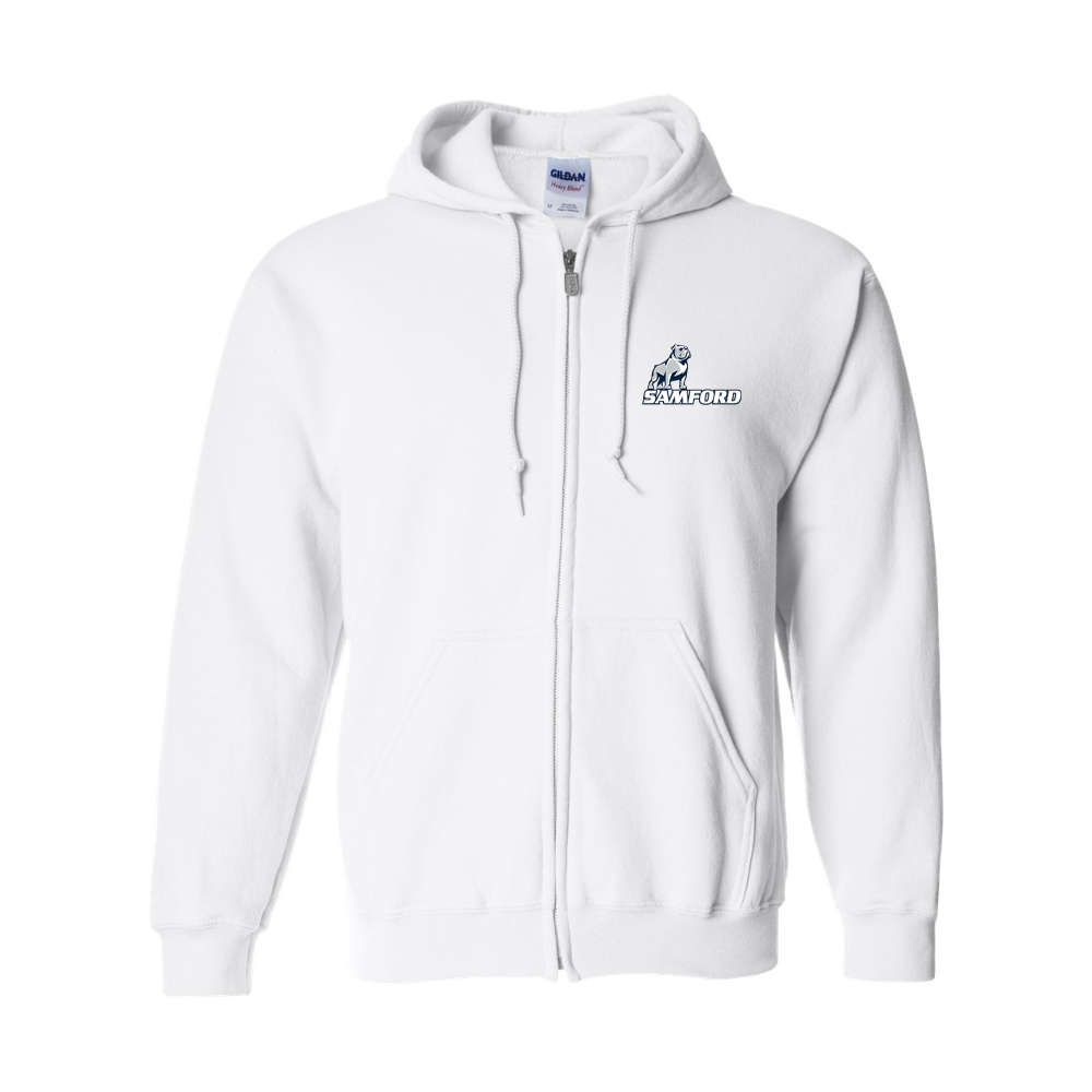 Men's Samford Bulldogs Logo Gildan  Heavy Blend Full Zip Hooded Sweatshirt