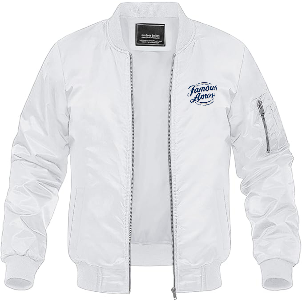 Men's Famous Amos Logo Lightweight Bomber Jacket Windbreaker Softshell Varsity Jacket Coat