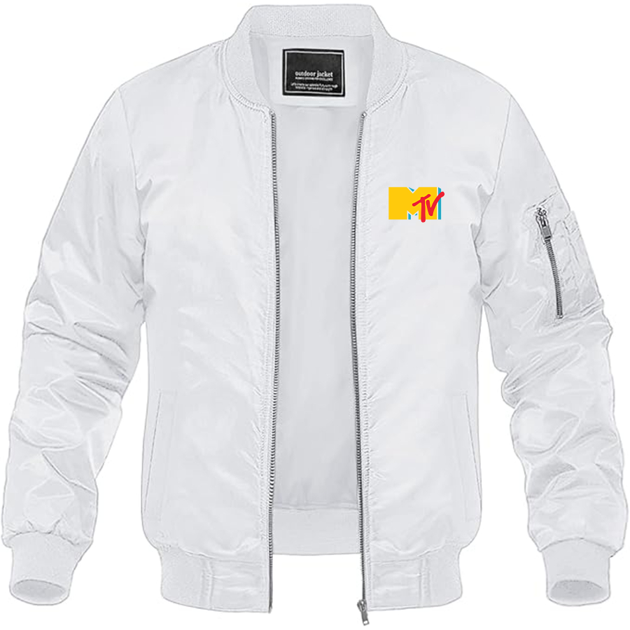 Men's MTV Logo Lightweight Bomber Jacket Windbreaker Softshell Varsity Jacket Coat