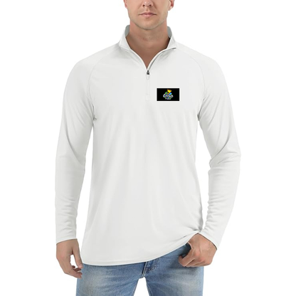 Men's Cartoon Pizza Logo Lightweight Quarter-Zip Athletic Shirt Long Sleeve Performance Wear