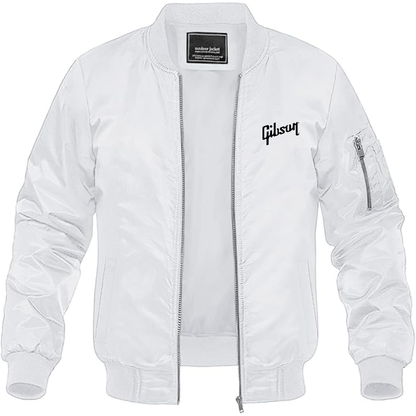 Men's Gibson Logo Lightweight Bomber Jacket Windbreaker Softshell Varsity Jacket Coat
