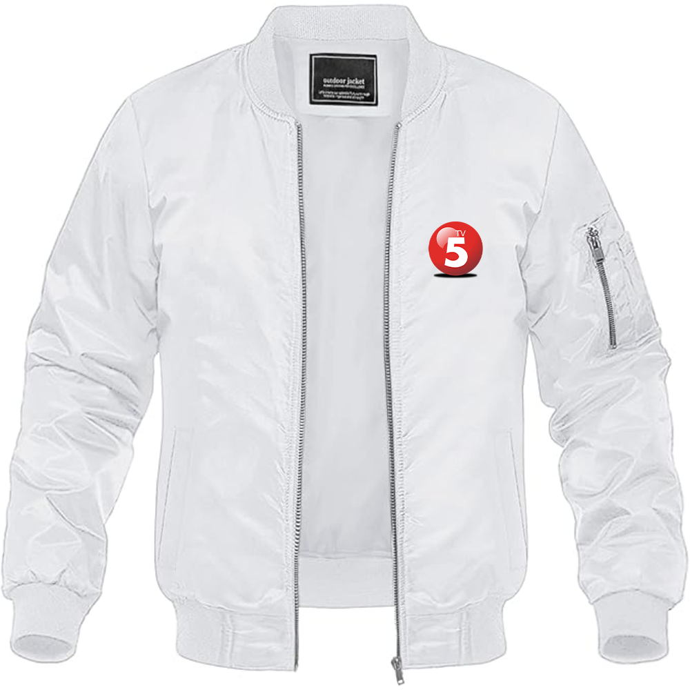 Men's ABC TV5 Logo Lightweight Bomber Jacket Windbreaker Softshell Varsity Jacket Coat