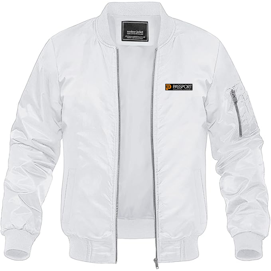 Men's Passport Logo Lightweight Bomber Jacket Windbreaker Softshell Varsity Jacket Coat