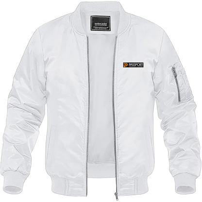 Men's Passport Logo Lightweight Bomber Jacket Windbreaker Softshell Varsity Jacket Coat