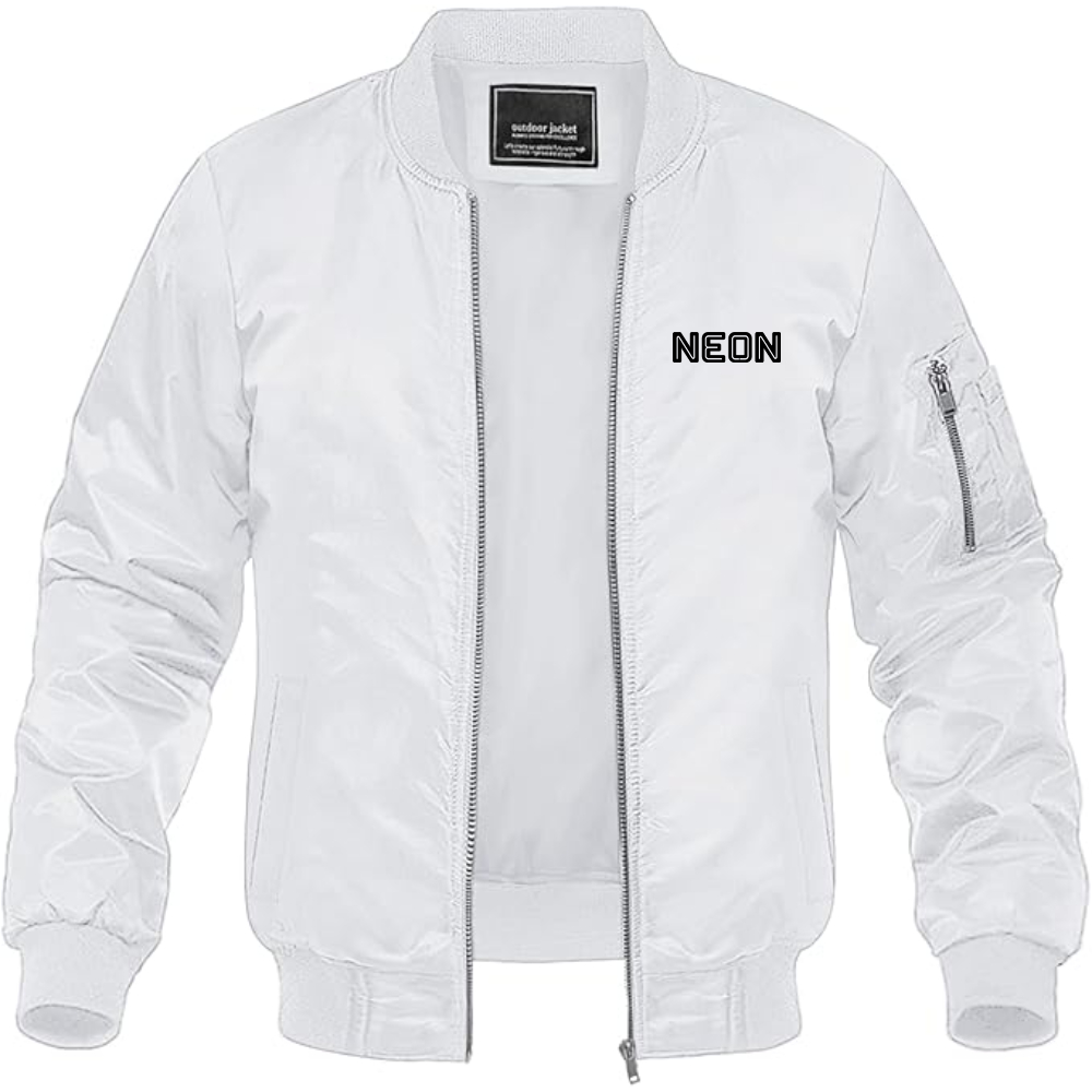 Men's  Neon Logo Lightweight Bomber Jacket Windbreaker Softshell Varsity Jacket Coat