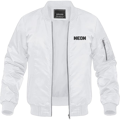 Men's  Neon Logo Lightweight Bomber Jacket Windbreaker Softshell Varsity Jacket Coat