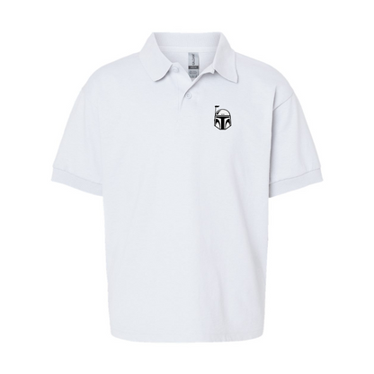 Youth Star Wars Boba Fett Helmet Gildan Dry Blend Jersey Polo