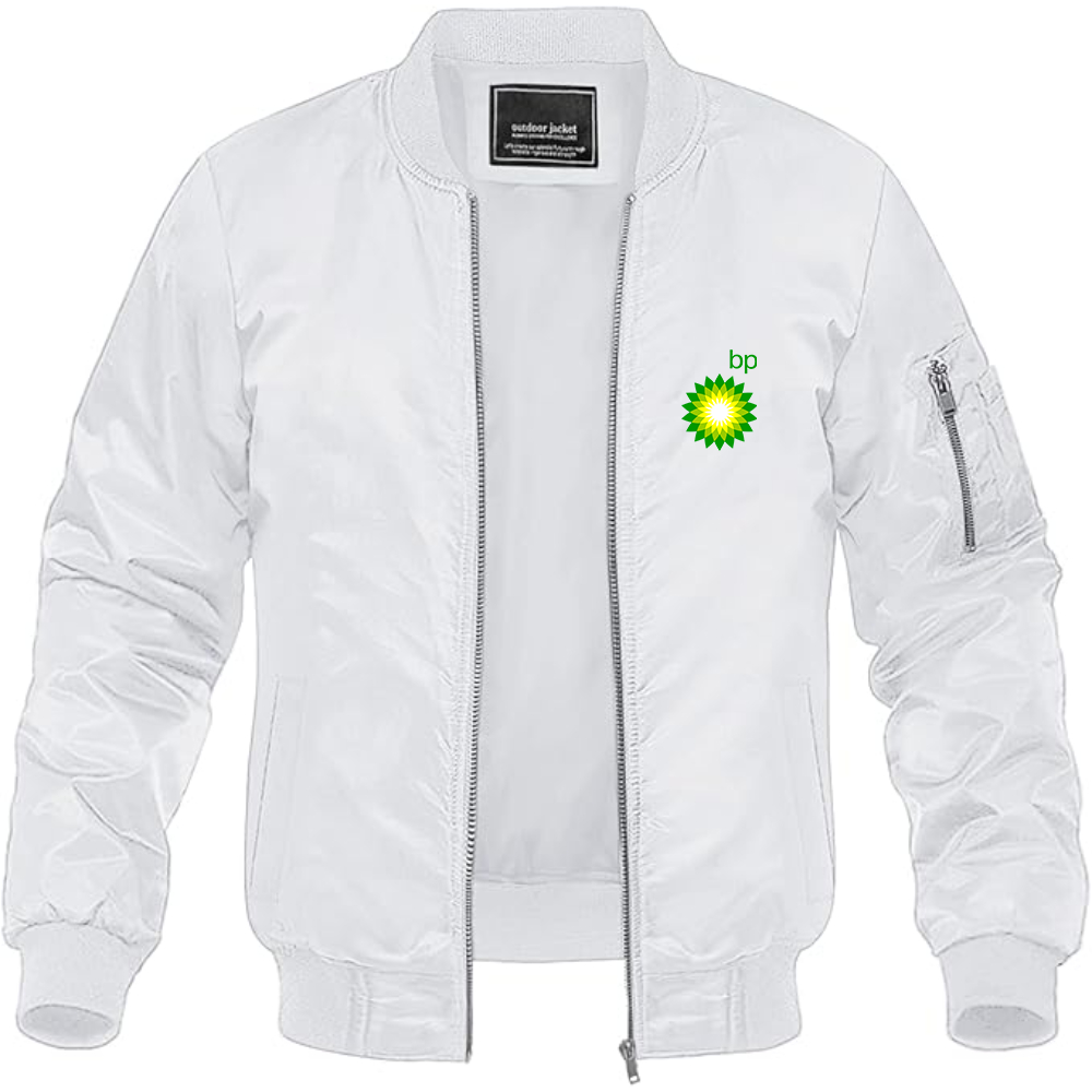Men's BP Oil Logo Lightweight Bomber Jacket Windbreaker Softshell Varsity Jacket Coat