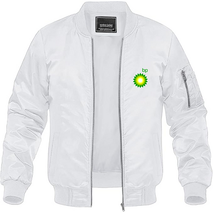 Men's BP Oil Logo Lightweight Bomber Jacket Windbreaker Softshell Varsity Jacket Coat