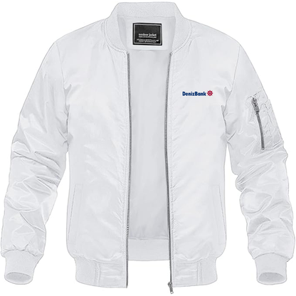 Men's DenizBank Logo Lightweight Bomber Jacket Windbreaker Softshell Varsity Jacket Coat