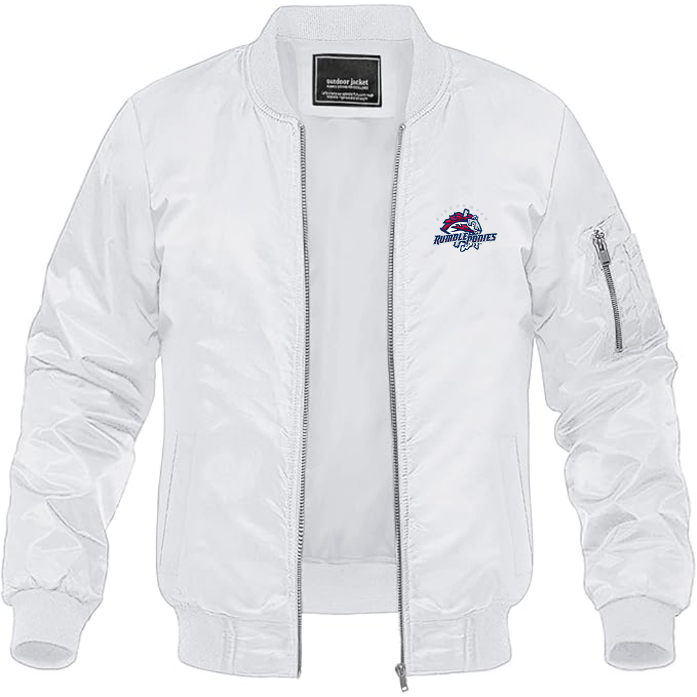 Men's Binghamton Rumble Ponies Logo Lightweight Bomber Jacket Windbreaker Softshell Varsity Jacket Coat
