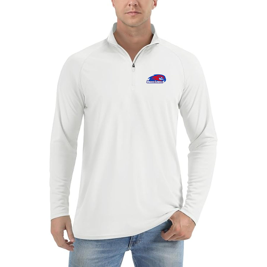 Men's UMass Lowell River Hawks Lightweight Quarter-Zip Athletic Shirt Long Sleeve Performance - White