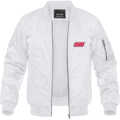 Men's Sacred Heart Pioneers Logo Lightweight Bomber Jacket Windbreaker Softshell Varsity Jacket Coat