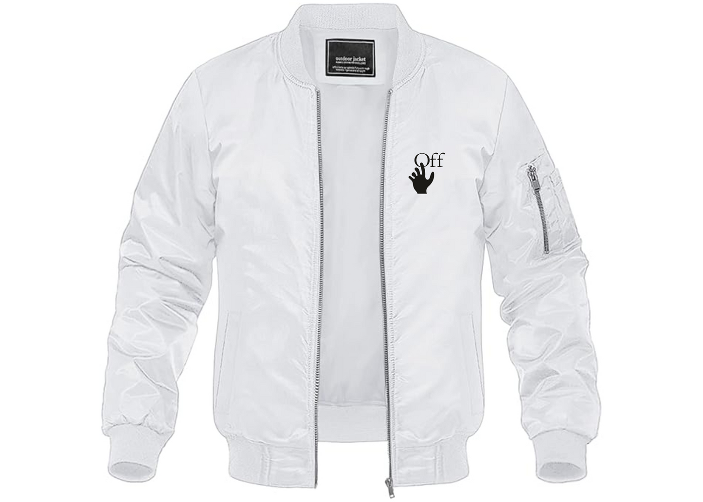 Men's Off-White Hand Lightweight Bomber Jacket Windbreaker Softshell Varsity Jacket Coat