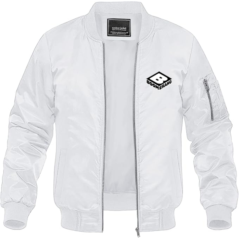 Men's Boomerang Logo Lightweight Bomber Jacket Windbreaker Softshell Varsity Jacket Coat