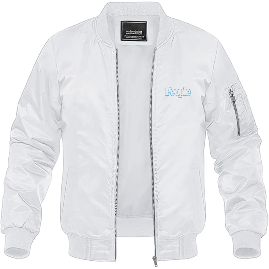 Men's People Magazine Logo Lightweight Bomber Jacket Windbreaker Softshell Varsity Jacket Coat