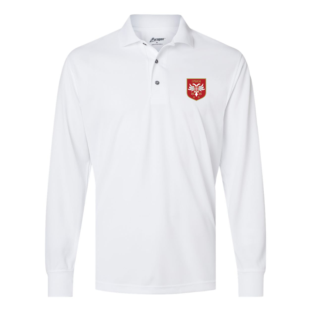 Men's Serbia National Football Soccer Team Logo Paragon Prescott Long Sleeve Polo