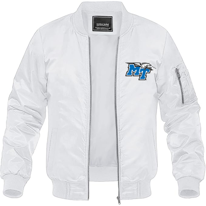 Men's Middle Tennessee Blue Raiders Logo Lightweight Bomber Jacket Windbreaker Softshell Varsity Jacket Coat