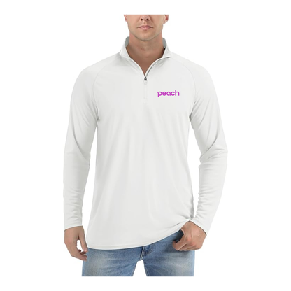 Men's Peach Aviation Logo Lightweight Quarter-Zip Athletic Shirt Long Sleeve Performance Wear