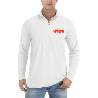 Men's Wawa Gas Station Lightweight Quarter-Zip Athletic Shirt Long Sleeve - White
