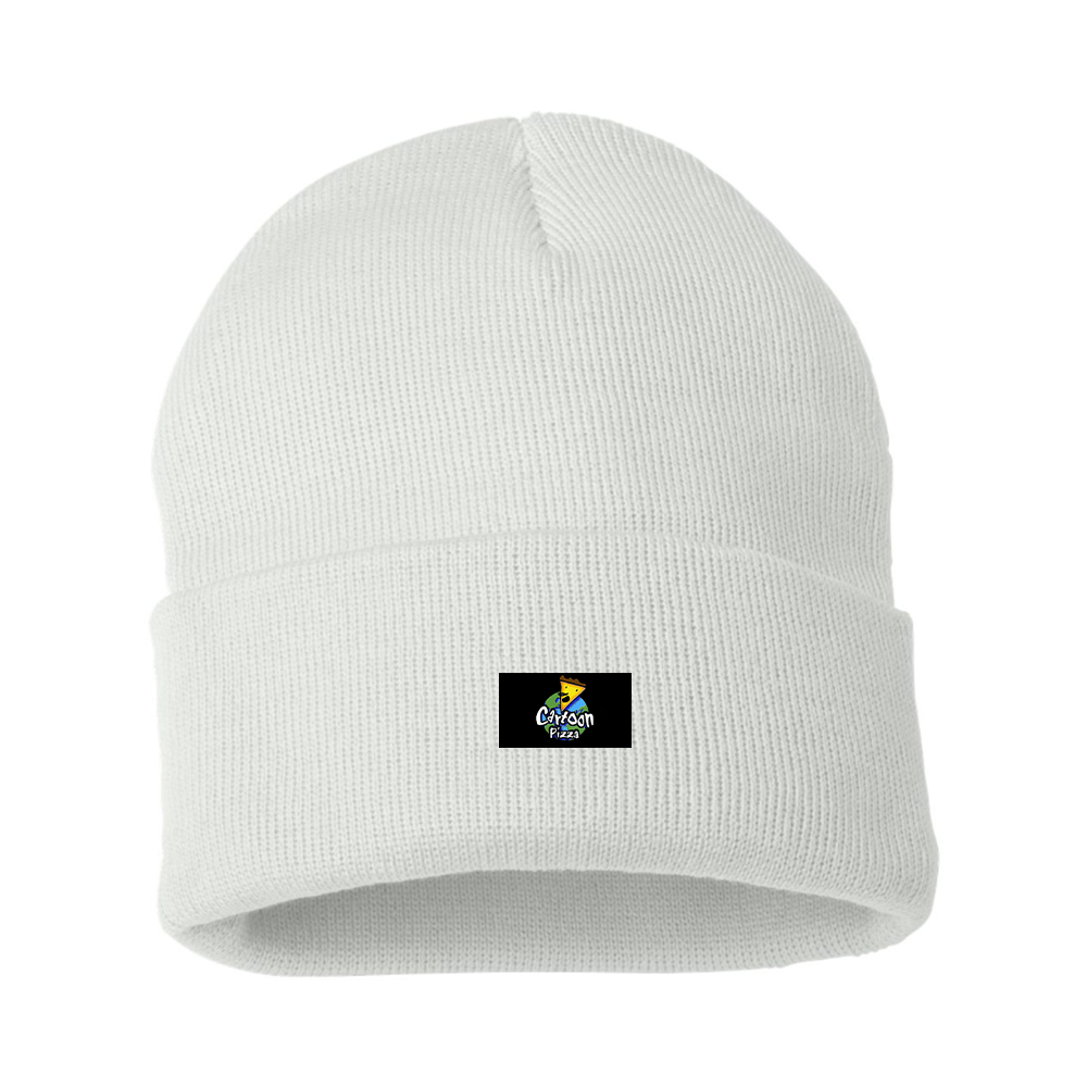 Cartoon Pizza Logo Beanie Hat
