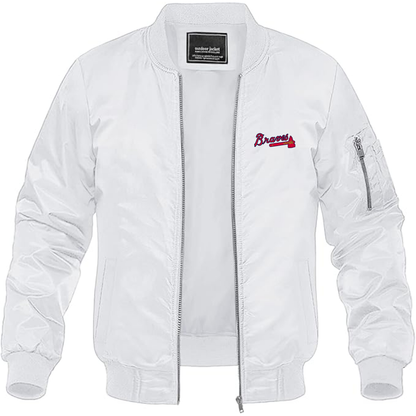 Men's Atlanta Braves Logo Lightweight Bomber Jacket Windbreaker Softshell Varsity Jacket Coat