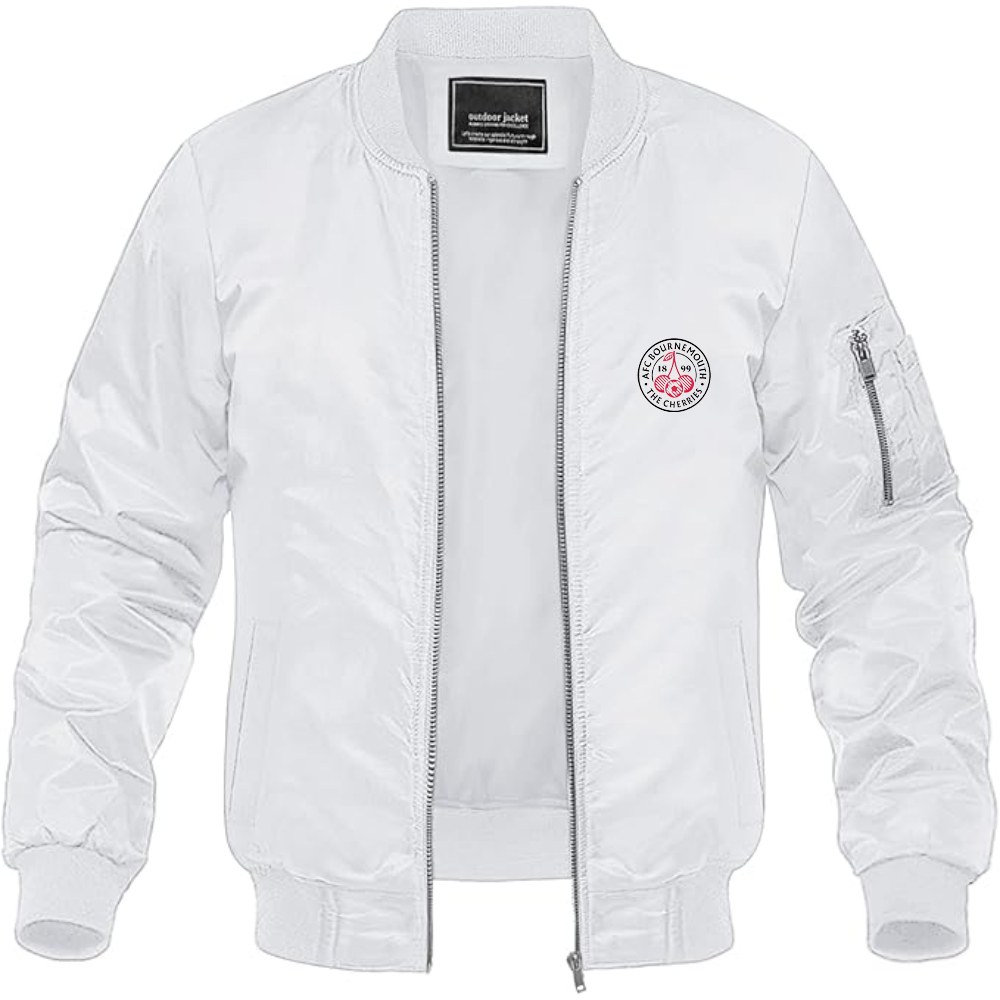 Men's AFC Bournemouth Soccer Logo Lightweight Bomber Jacket Windbreaker Softshell Varsity Jacket Coat