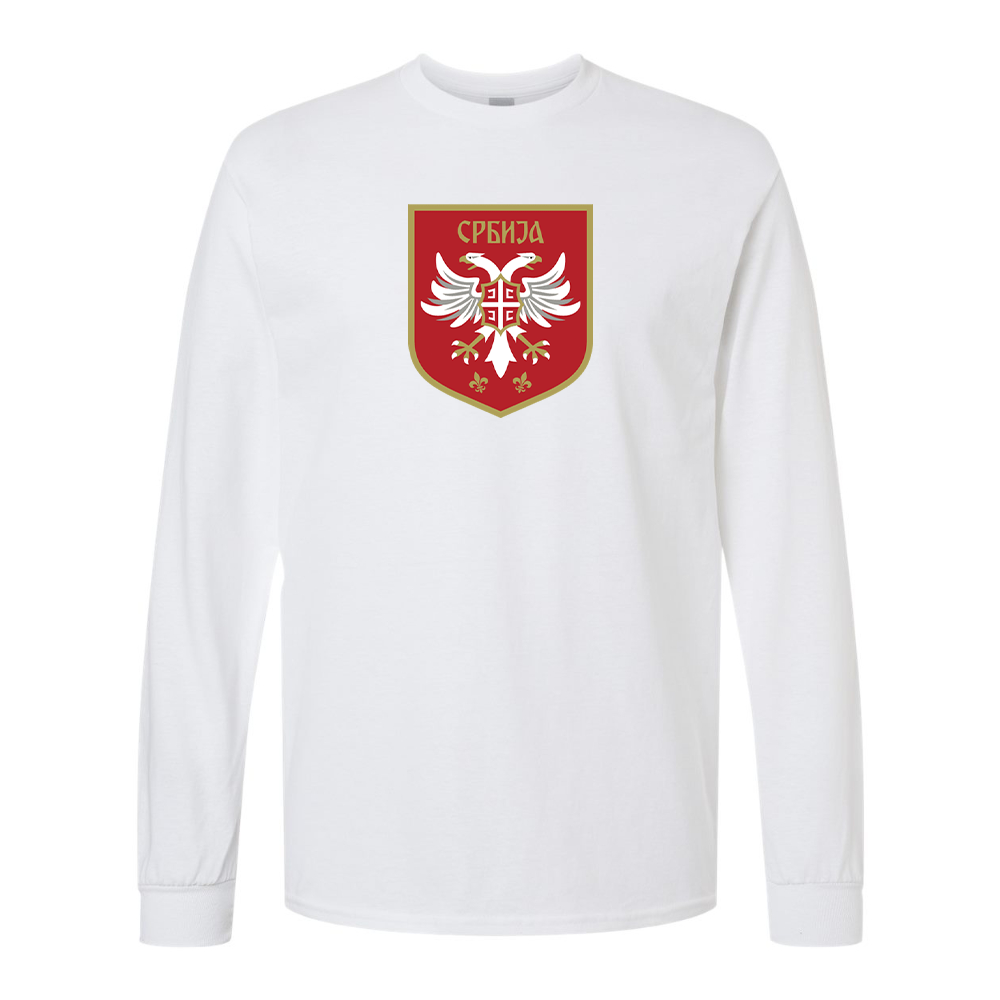 Men's Serbia National Football Soccer Team Logo Gildan Heavy Cotton Long Sleeve T-Shirt