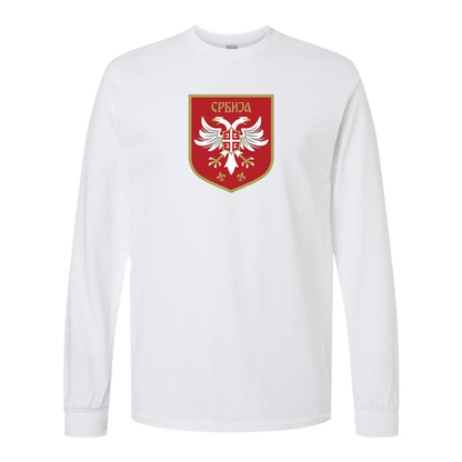 Men's Serbia National Football Soccer Team Logo Gildan Heavy Cotton Long Sleeve T-Shirt