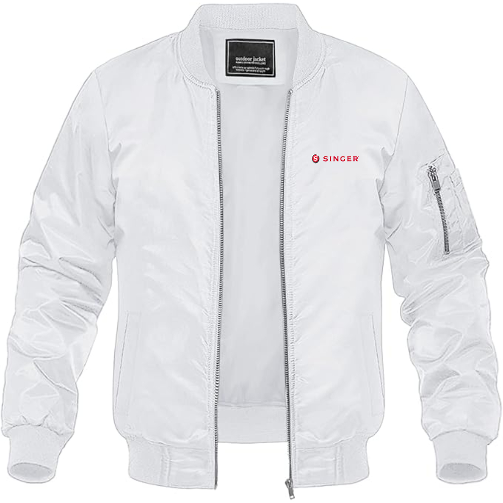 Men's Singer Logo Lightweight Bomber Jacket Windbreaker Softshell Varsity Jacket Coat