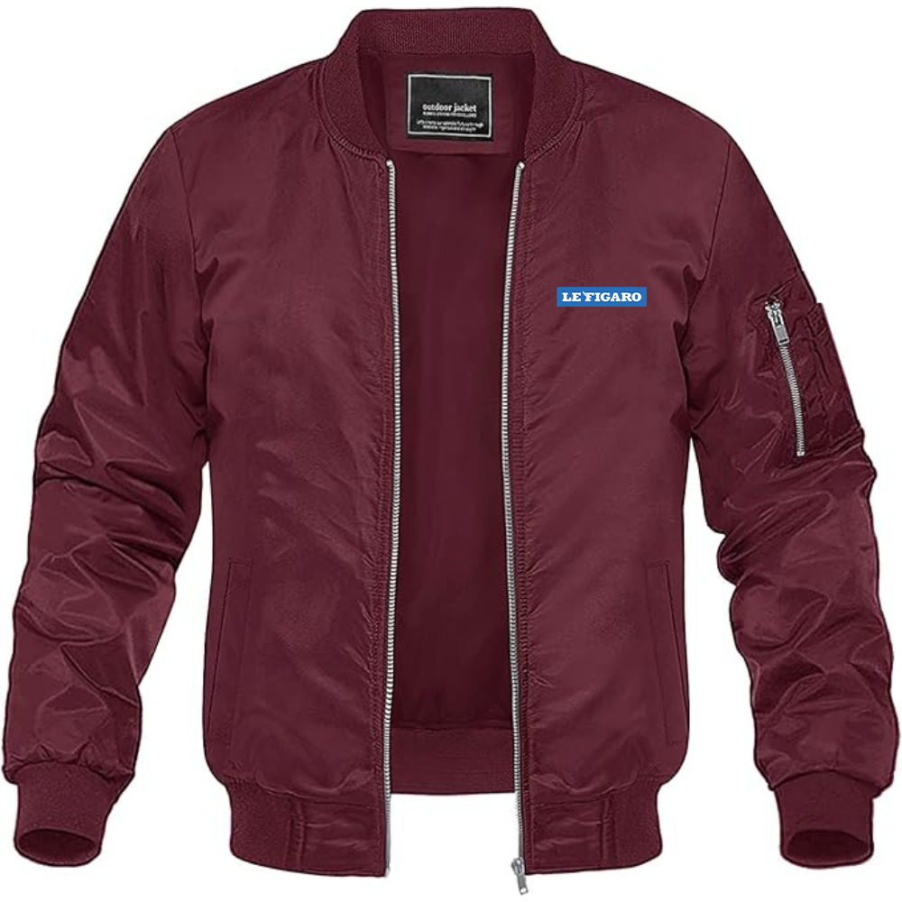 Men's Le Figaro Logo Lightweight Bomber Jacket Windbreaker Softshell Varsity Jacket Coat