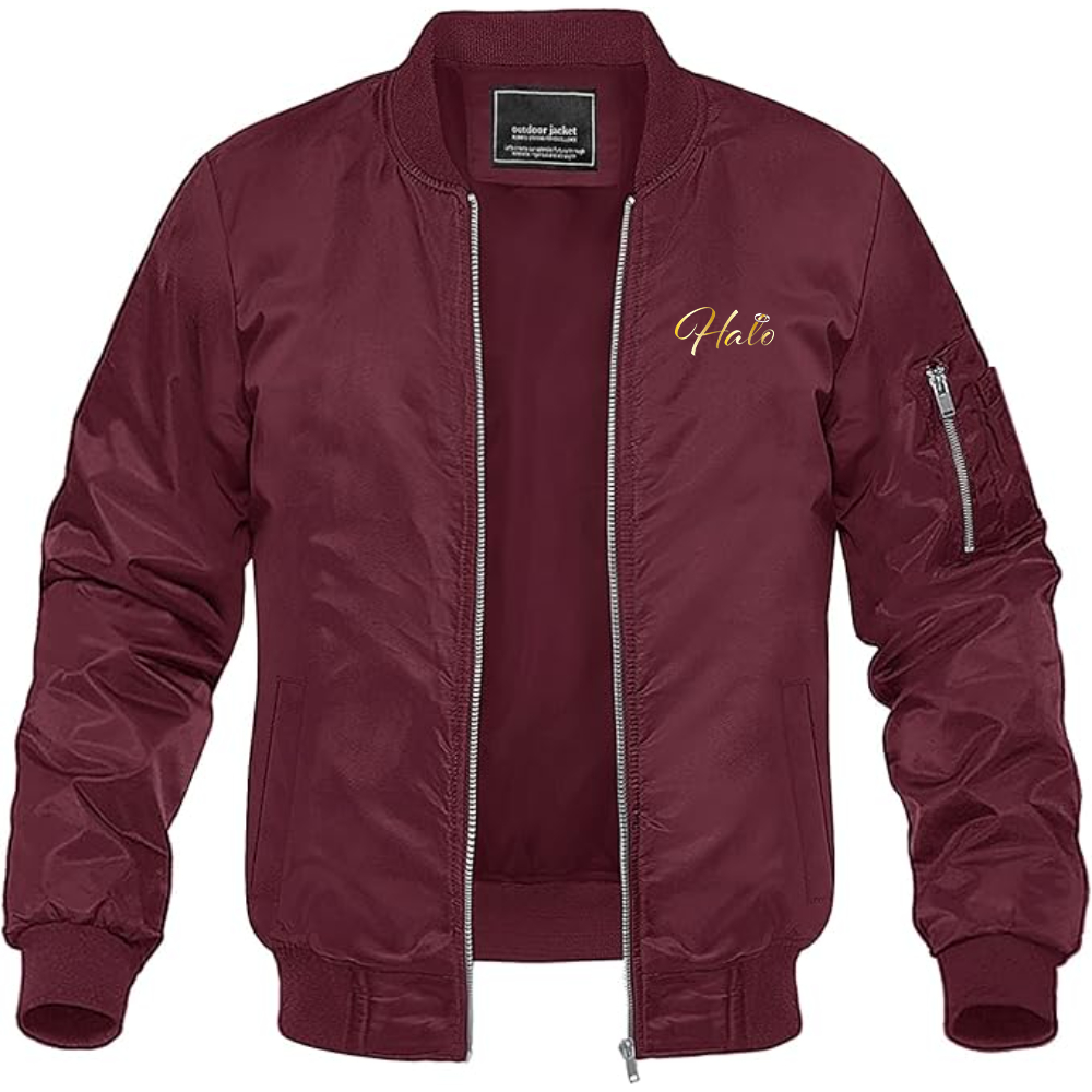 Men's Halo Logo Lightweight Bomber Jacket Windbreaker Softshell Varsity Jacket Coat