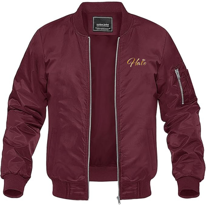 Men's Halo Logo Lightweight Bomber Jacket Windbreaker Softshell Varsity Jacket Coat