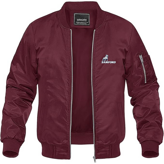Men's Samford Bulldogs Logo Lightweight Bomber Jacket Windbreaker Softshell Varsity Jacket Coat