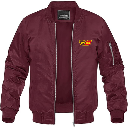 Men's Ore Ida Logo Lightweight Bomber Jacket Windbreaker Softshell Varsity Jacket Coat