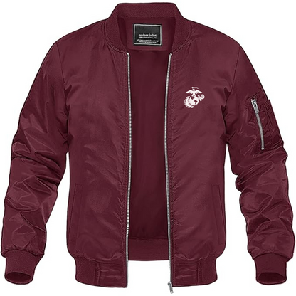 Men's USMC Symbol Lightweight Bomber Jacket Windbreaker Softshell Varsity Jacket Coat