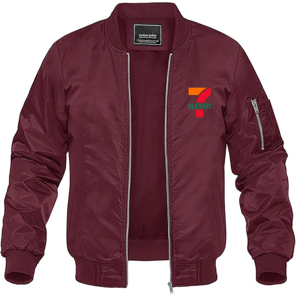Men's 7 Eleven Logo Lightweight Bomber Jacket Windbreaker Softshell Varsity Jacket Coat