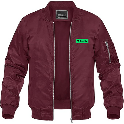 Men's Trustly Horizontal Logo Lightweight Bomber Jacket Windbreaker Softshell Varsity Jacket Coat