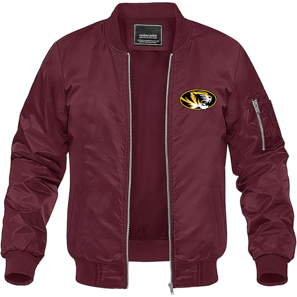 Men's Missouri Tigers Logo Lightweight Bomber Jacket Windbreaker Softshell Varsity Jacket Coat